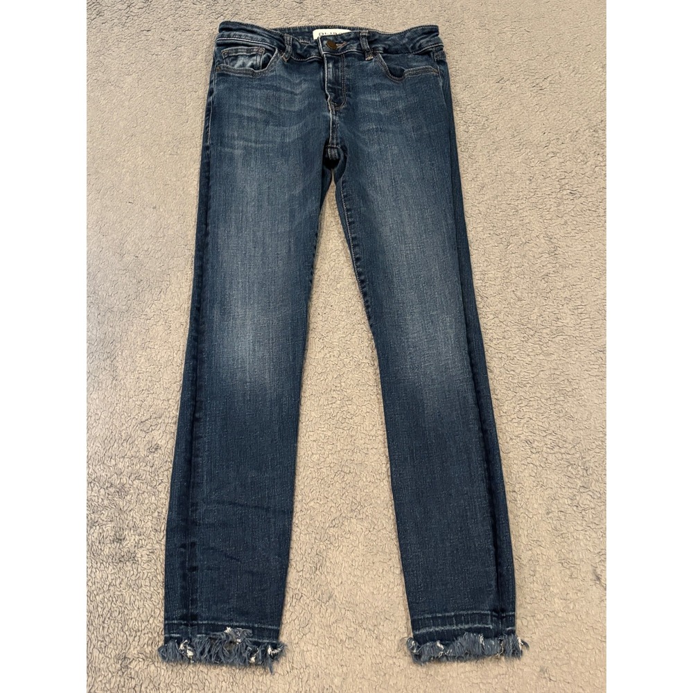 DL1961 Margaux Instasculpt Ankle Skinny Jeans Harlow Dark Wash Frayed Hem 27
